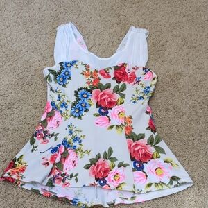 Floral Sleeveless Blouse With Chiffon Collar